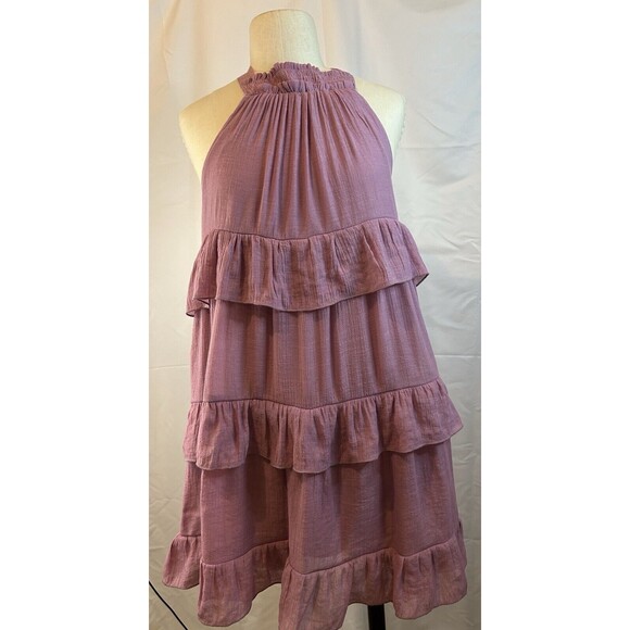 NWT  Listicle Ruffle Mauve Woven Rayon  Halter Neck Pocket Tiered Dress XS - Picture 4 of 13